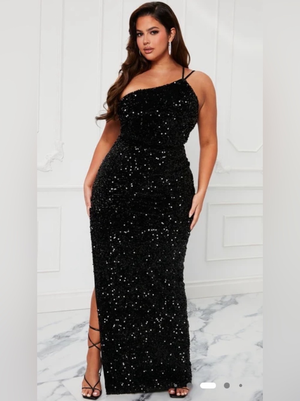 Fashion Nova Forever Shining Black Sequin One-Shoulder Maxi Dress Gown 2X